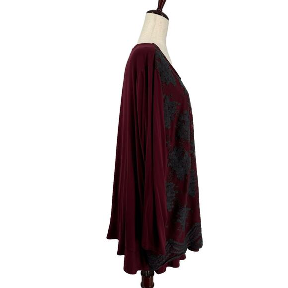 LOGO Lavish Lace Overlay Scoop Neck Top Tunic 2X Maroon A345571 Lori Goldstein - Picture 2 of 15